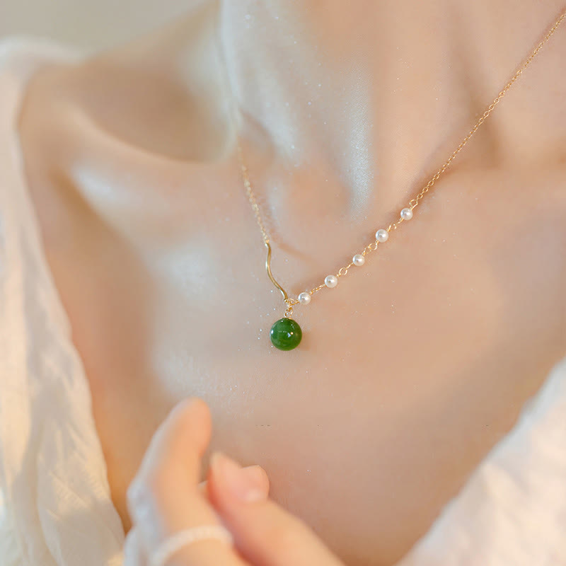 Nimara RitualNatural Hetian Jade Pearl Luck Bead Necklace Pendant