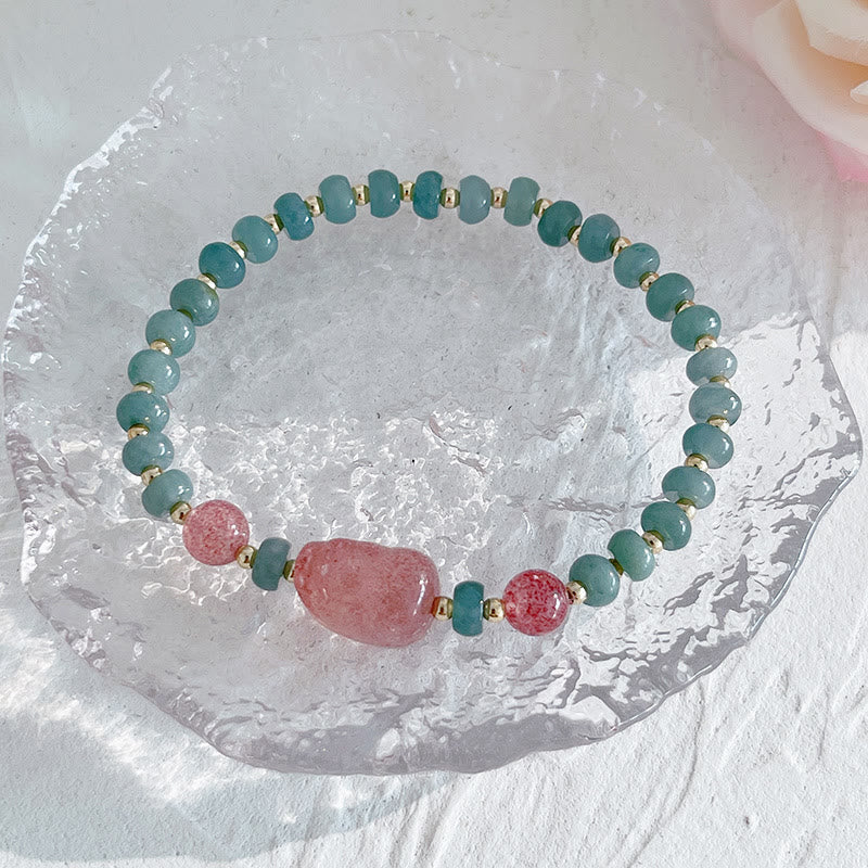 Nimara Ritual Natural Hetian Jade Pearl Peace Buckle Fu Character Gourd Money Bag Strawberry Quartz PiXiu Luck Bracelet