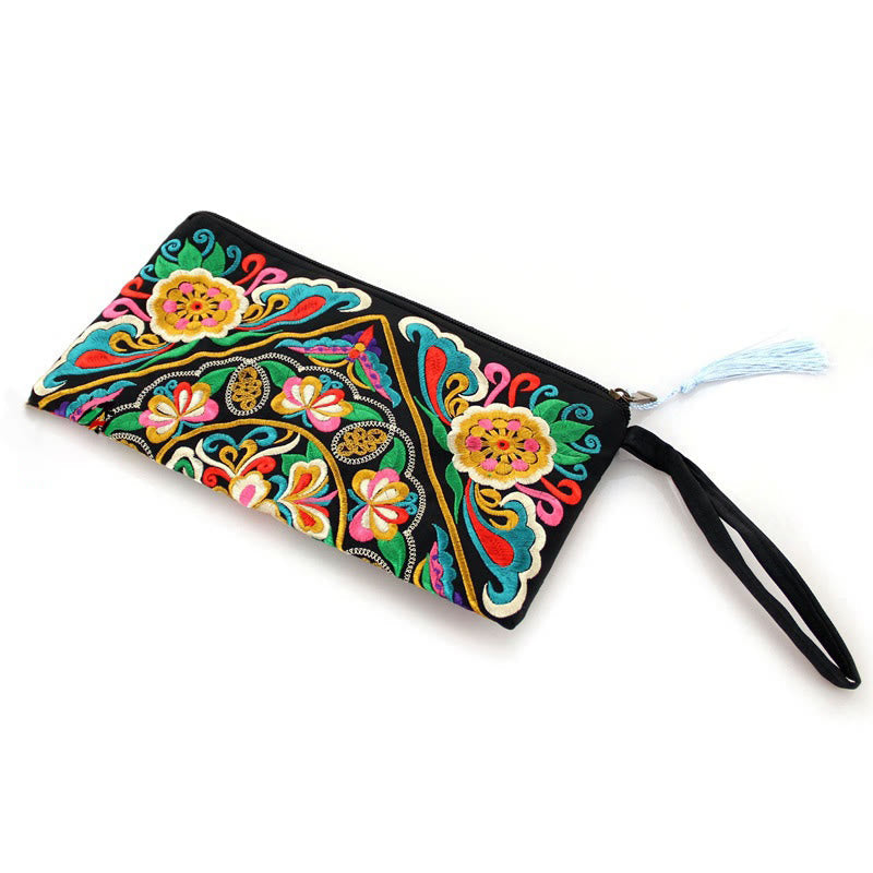 Nimara Ritual Dragon Butterfly Cosmos Flower Embroidery Wallet Shopping Purse