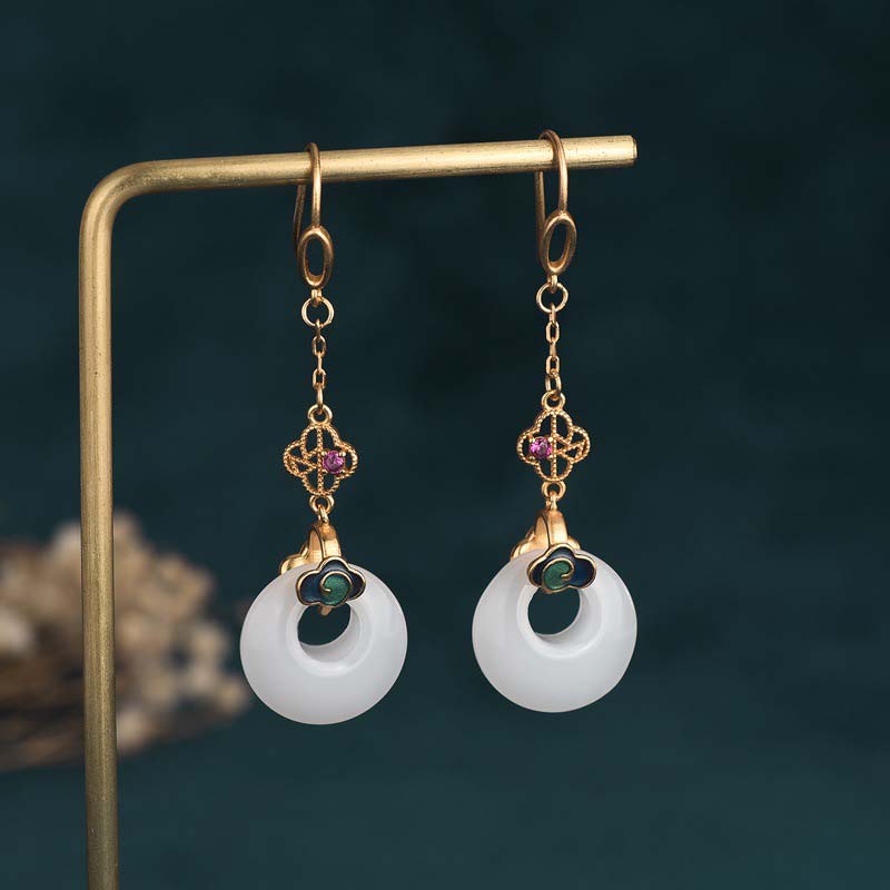 Nimara Ritual FengShui White Jade Blessing Drop Earrings