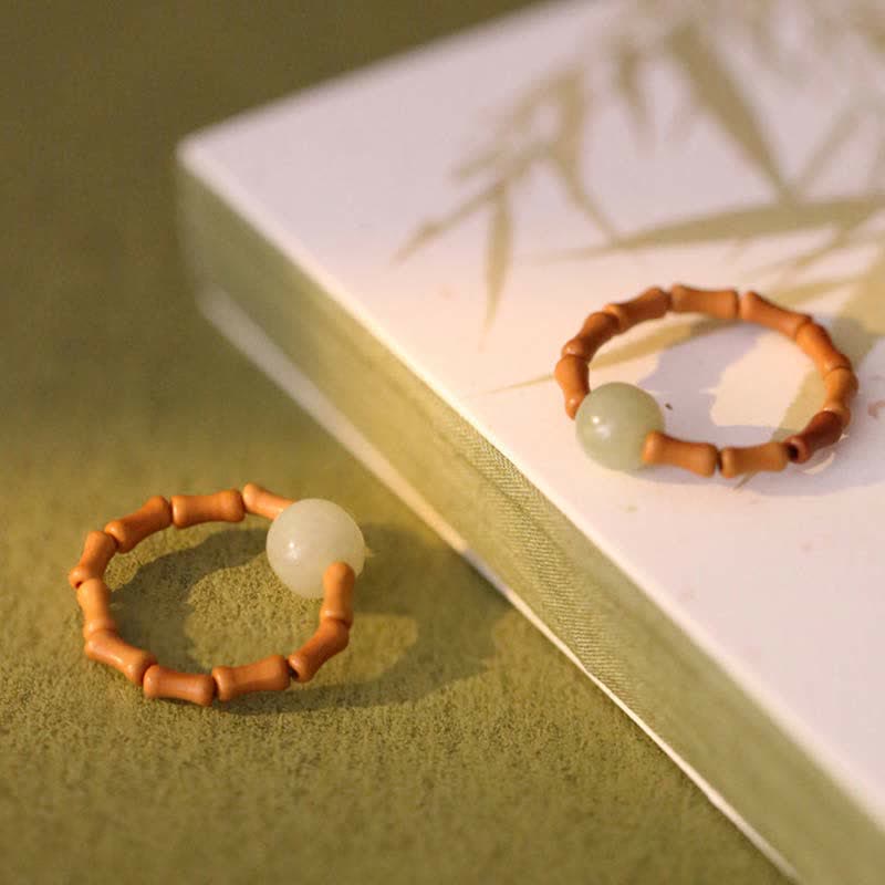 Nimara Ritual Hetian Jade Beaded Bamboo Prosperity Luck Ring