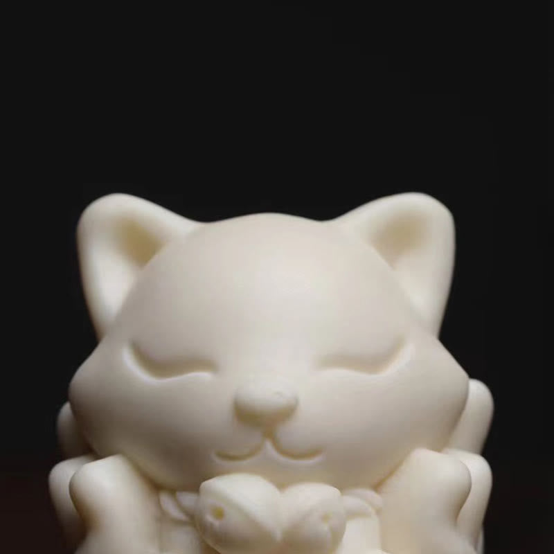 Nimara Ritual Mini Nine Tailed Fox Ivory Fruit Sandalwood Green Sandalwood Blessing Decoration