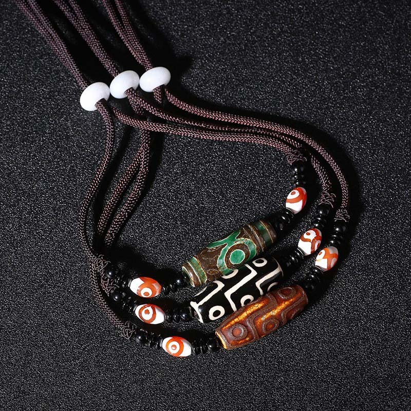 Nimara Ritual Tibetan Nine-Eye Dzi Bead Protection String Necklace