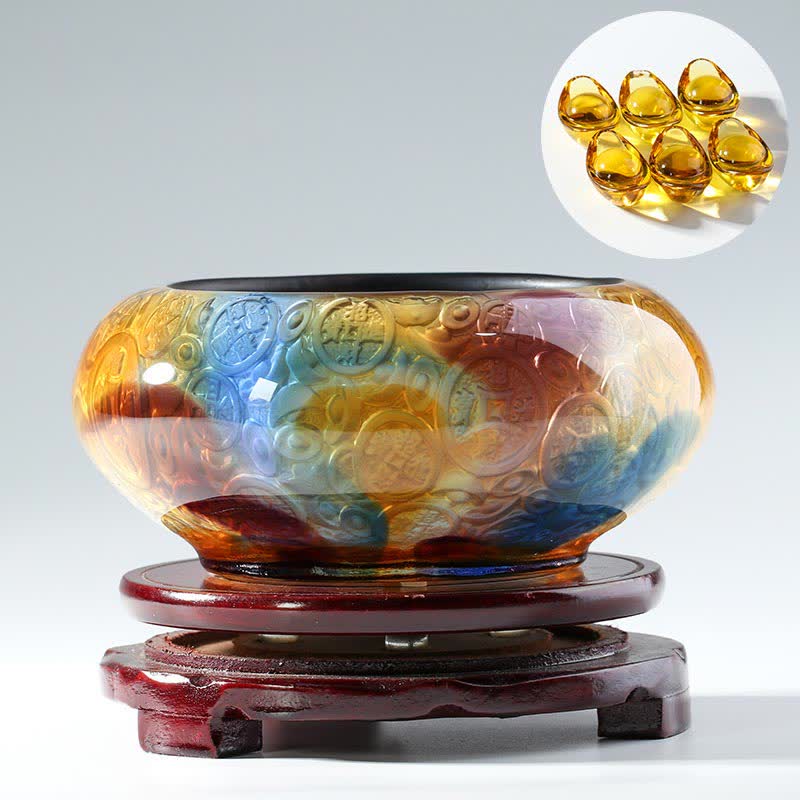 Nimara Ritual Handmade Liuli Crystal Treasure Bowl Ingots Art Piece Home Decoration