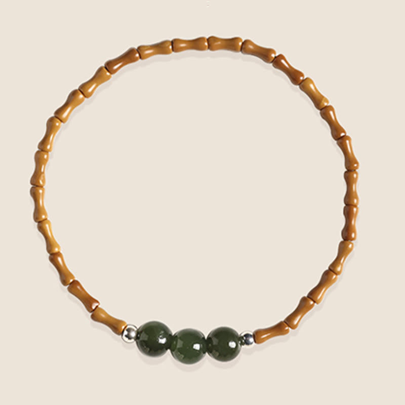 Nimara Ritual Natural Olive Pit Bamboo Pattern Hetian Jade Beads Luck Bracelet