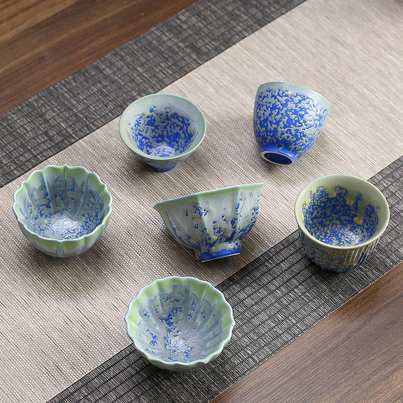 Nimara Ritual Retro Blue Red Gradient Lotus Pattern Kiln Change Ceramic Teacup Kung Fu Tea Cup Bowl