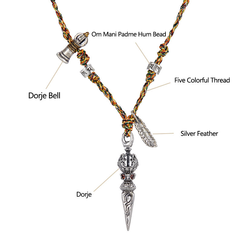 Nimara Ritual Tibetan Handmade 925 Sterling Silver Dorje Vajra Om Mani Padme Hum Feather Strength Necklace Pendant