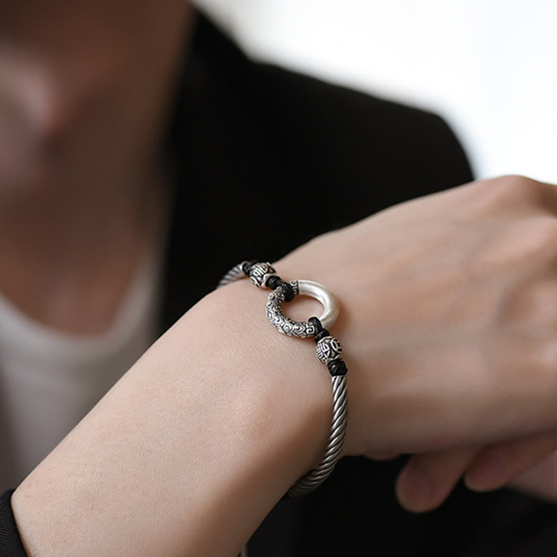 Nimara Ritual 999 Sterling Silver Fu Character Peace Buckle Copper Coin Auspicious Clouds Fortune Bracelet