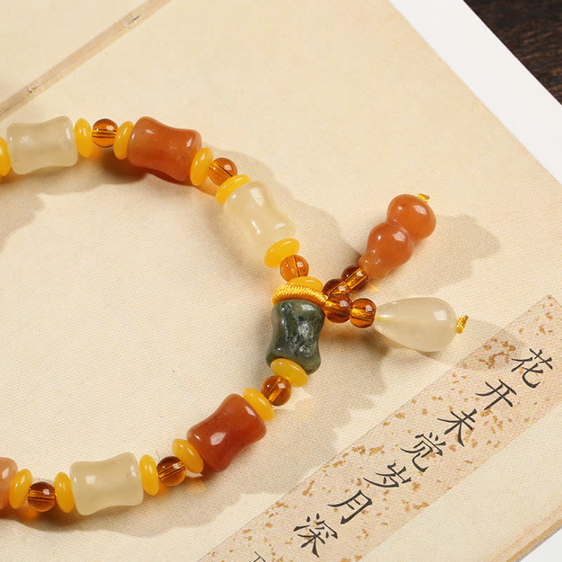 Nimara Ritual Natural Golden Silk Jade Gourd Wealth Charm Bracelet