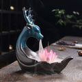 Nimara Ritual Little Deer Ceramic Lotus Meditation Incense Burner Decoration