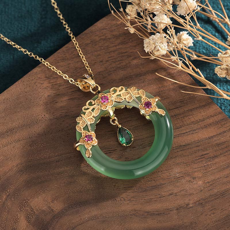 Nimara Ritual Natural Round Cyan Jade Healing Necklace Pendant