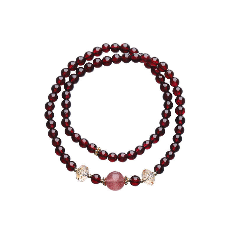 Nimara Ritual 14K Gold Plated Natural Garnet Strawberry Quartz Stability Double Wrap Bracelet