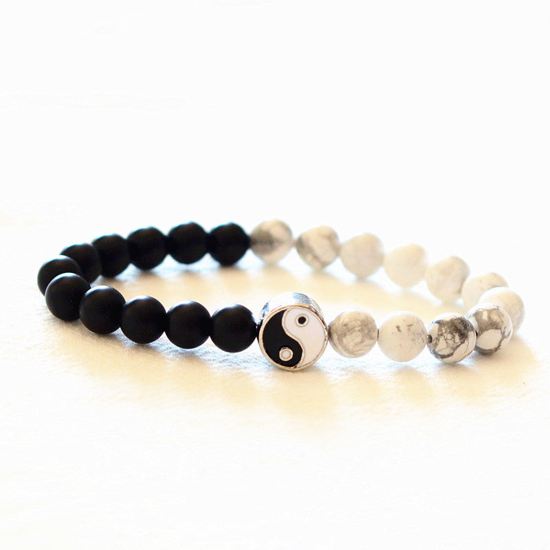 Nimara Ritual 3pcs Natural White Turquoise Frosted Stone Bead Yin Yang Wealth Bracelet