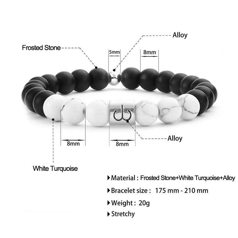 Nimara Ritual 12 Constellations of the Zodiac Natural Frosted Stone White Turquoise Bead Fortune Bracelet
