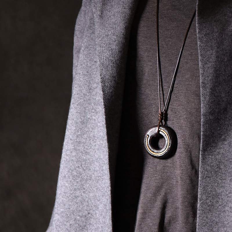 Nimara Ritual Zen Circle Ebony Wood Peace Calm Necklace Pendant