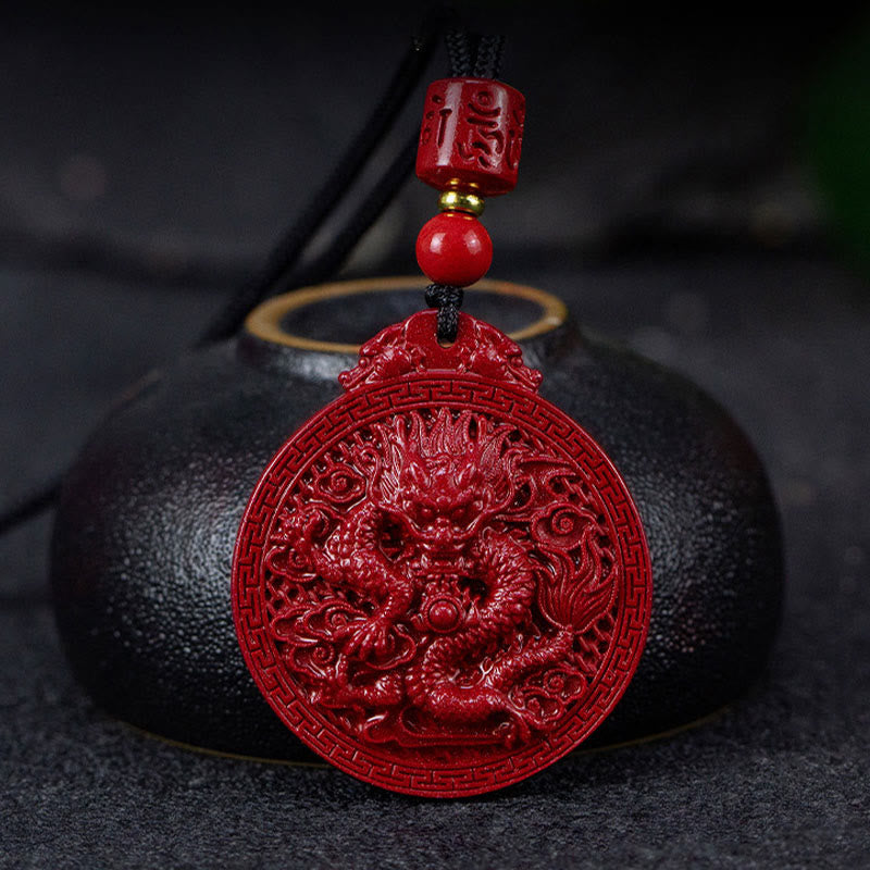 Nimara Ritual Year of the Dragon Natural Cinnabar Dragon Protection Necklace Pendant