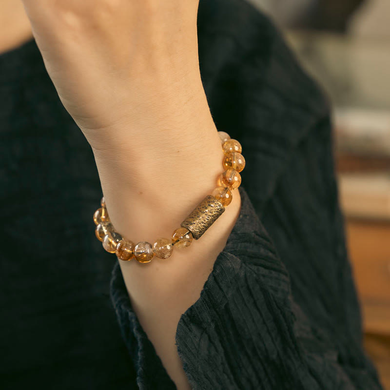 Nimara Ritual Natural Citrine Crystal Brass Bead Protection Bracelet