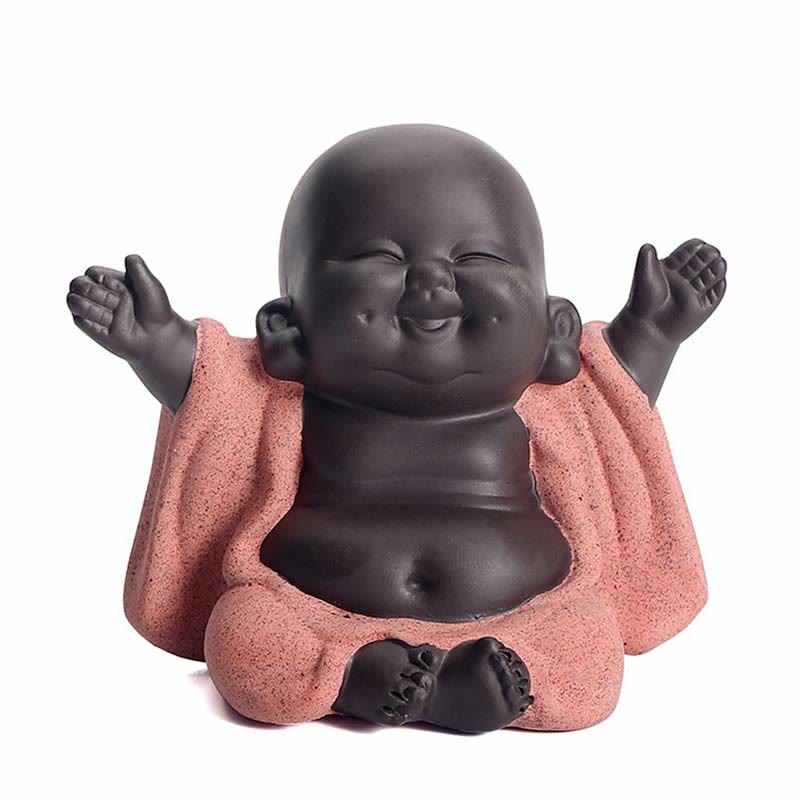 Nimara Ritual Always Smiling Laughing Buddha Wealth Luck Purple Clay Maitreya Statue Decoration