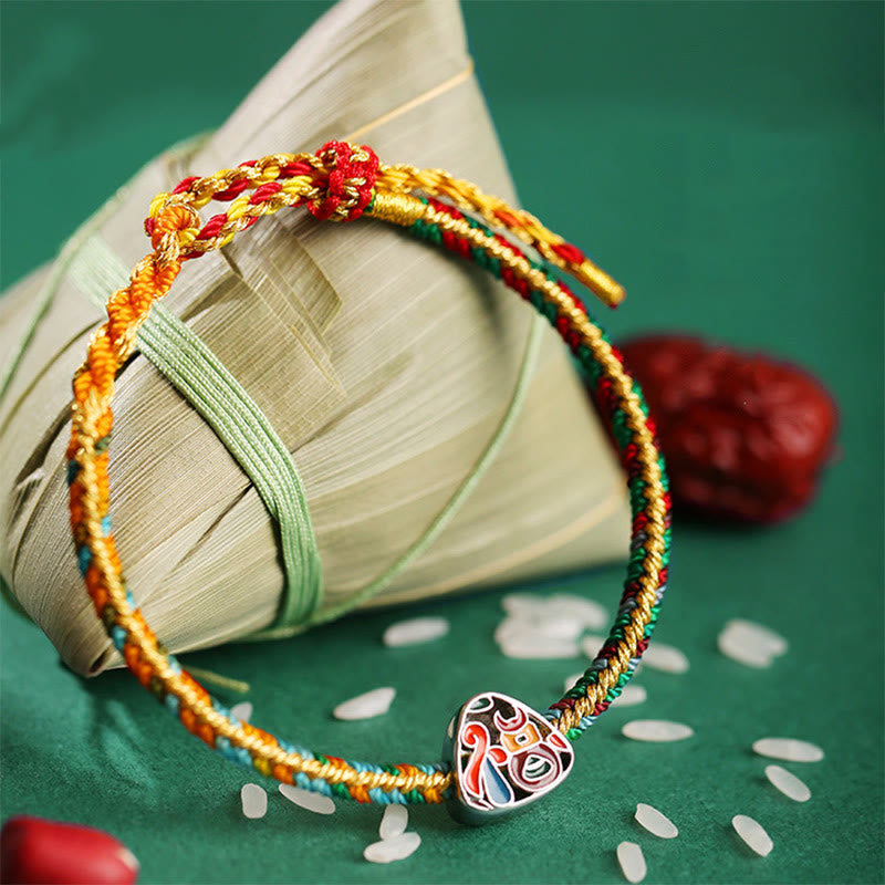 Nimara Ritual 925 Sterling Silver Dragon Boat Festival Fu Character Zongzi Pattern Luck Handmade Multicolored Child Adult Bracelet