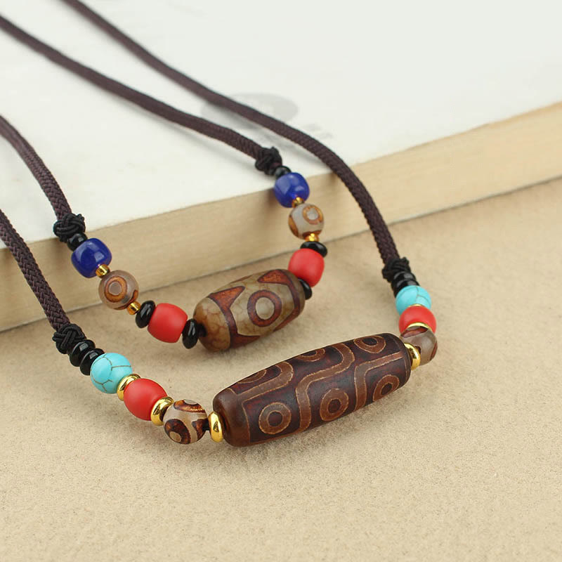 Nimara Ritual Tibetan Nine-Eye Dzi Bead Three-eyed Dzi Bead Protection String Necklaces Pendant