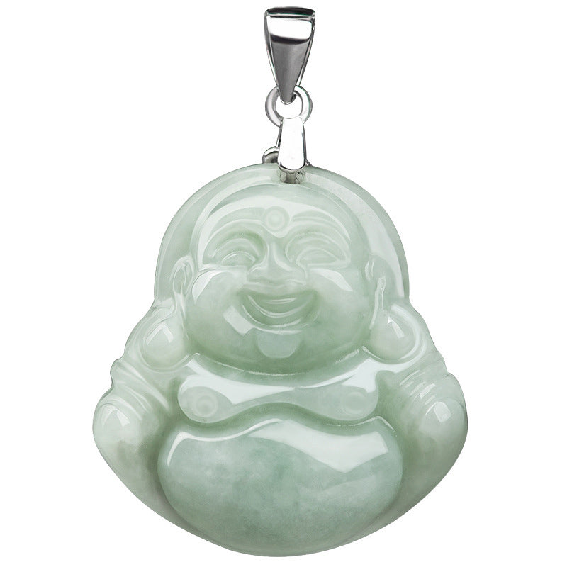 Nimara Ritual Laughing Buddha Jade Blessing Titanium Steel Chain Necklace Pendant