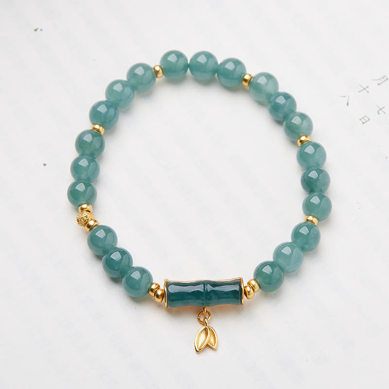 Nimara Ritual 925 Sterling Silver Plated Gold Natural Green Jade Bamboo Charm Luck Bracelet