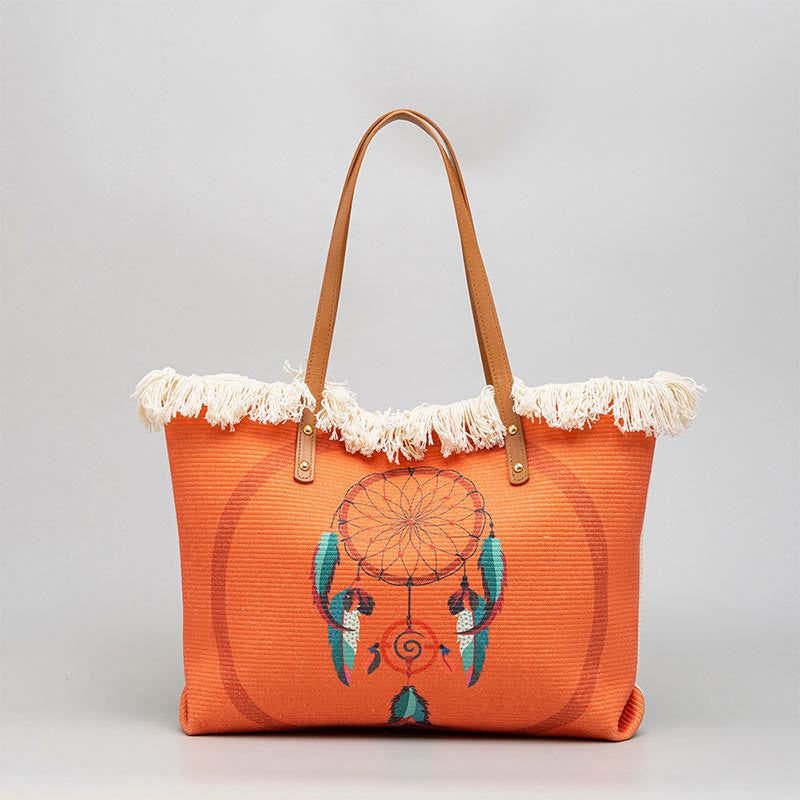 Nimara Ritual Large Capacity Dreamcatcher Mandala Tassel Canvas Tote Shoulder Bag