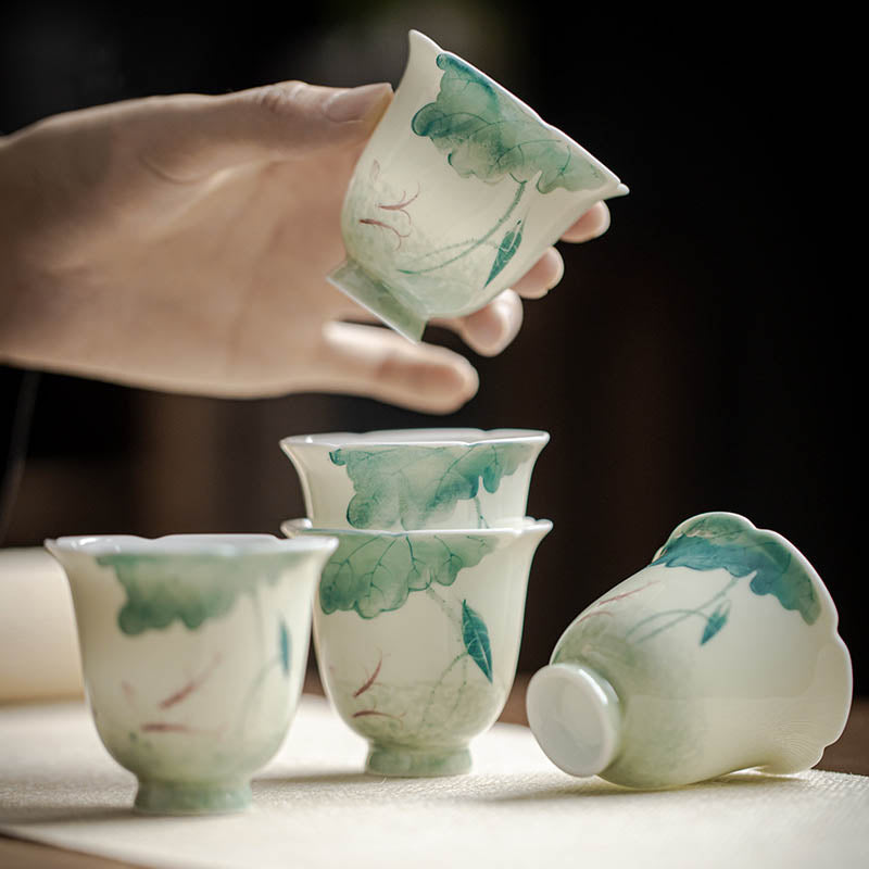Nimara Ritual Koi Fish Lotus Leaf Pattern Ceramic Teacup Kung Fu Tea Cup 65ml