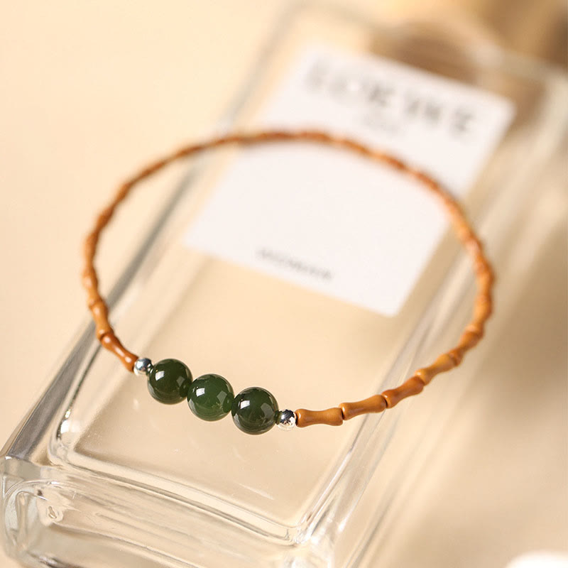 Nimara Ritual Natural Olive Pit Bamboo Pattern Hetian Jade Beads Luck Bracelet