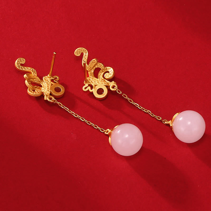 Nimara Ritual Vintage White Jade Red Agate Bead Blessing Drop Dangle Earrings