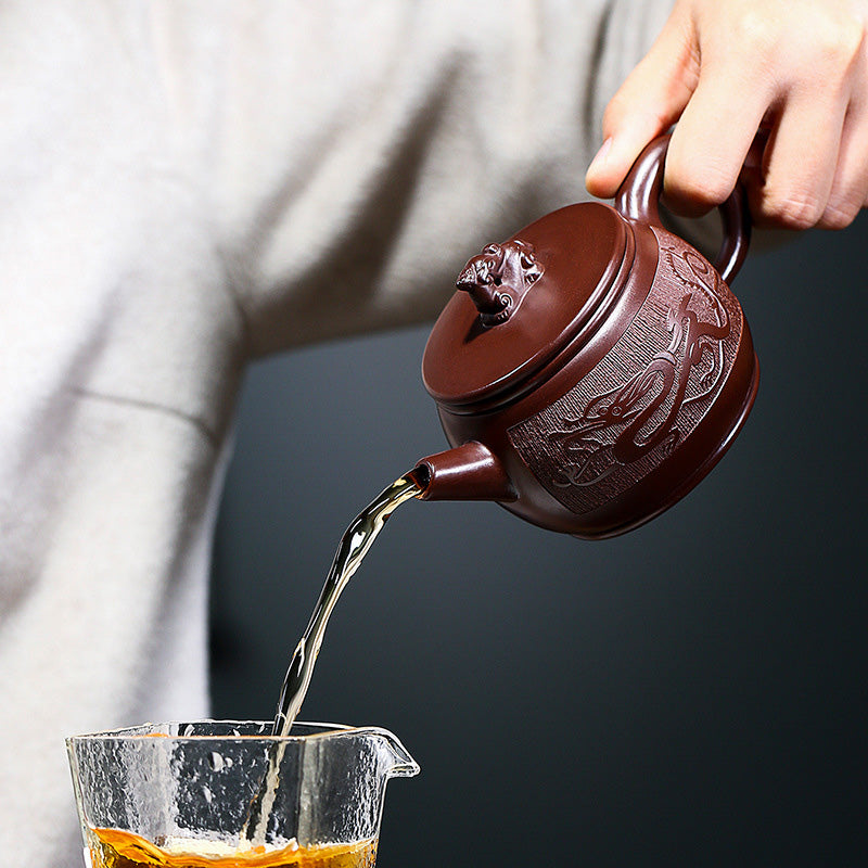 Nimara Ritual Yixing Handmade Brown Dragon Purple Clay Kung Fu Teapot 240ml
