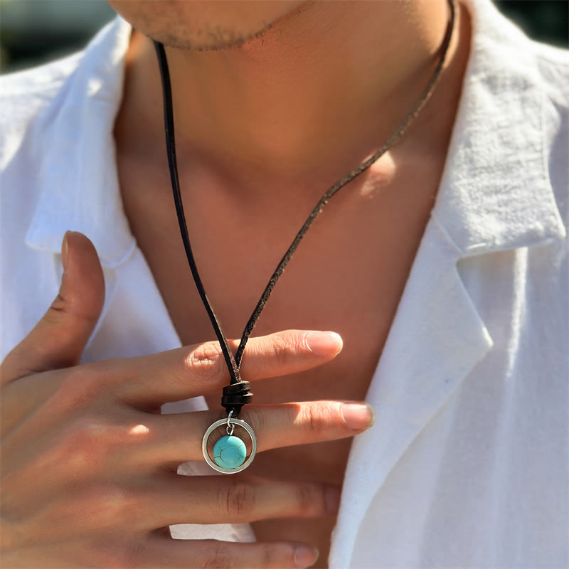 Nimara Ritual Round Turquoise Stone Protection Strength Necklace Pendant
