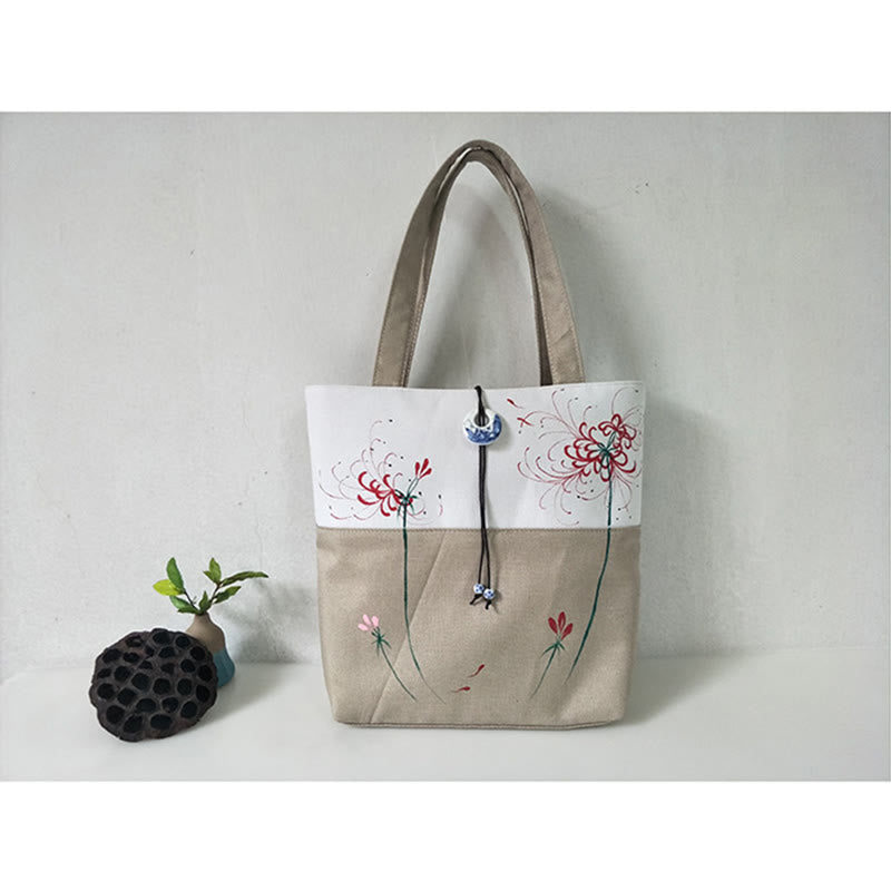 Nimara Ritual Pear Flower Plum Peach Blossom Bamboo Embroidery Canvas Large Capacity Shoulder Bag Tote Bag