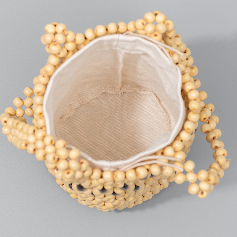 Nimara Ritual Hand-woven Bucket Portable Wooden Beads Handbag