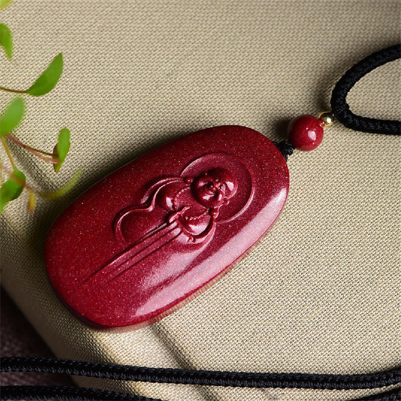 Nimara Ritual Laughing Buddha Yin Yang Chinese Zodiac Gourd Natural Cinnabar Blessing Necklace Pendant