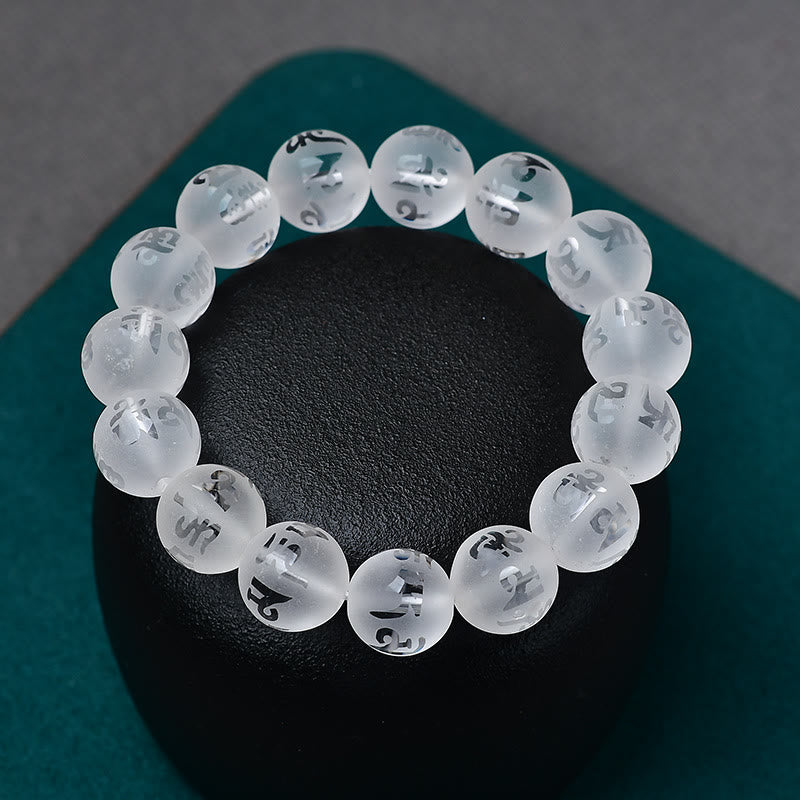 Open The Mind Tibet White Crystal Black Onyx Om Mani Padme Hum Meditation Bracelet