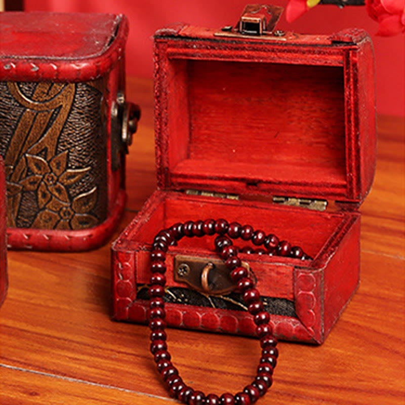 Nimara Ritual Retro Small Wood Jewelry Box Lotus Golden Grape Copper Coin Daffodil Grass Flower Jewelry Storage Box