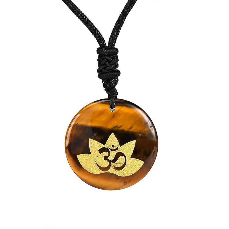 Nimara Ritual OM Lotus Symbol Various Crystal Amethyst Tiger Eye Healing Necklace Pendant