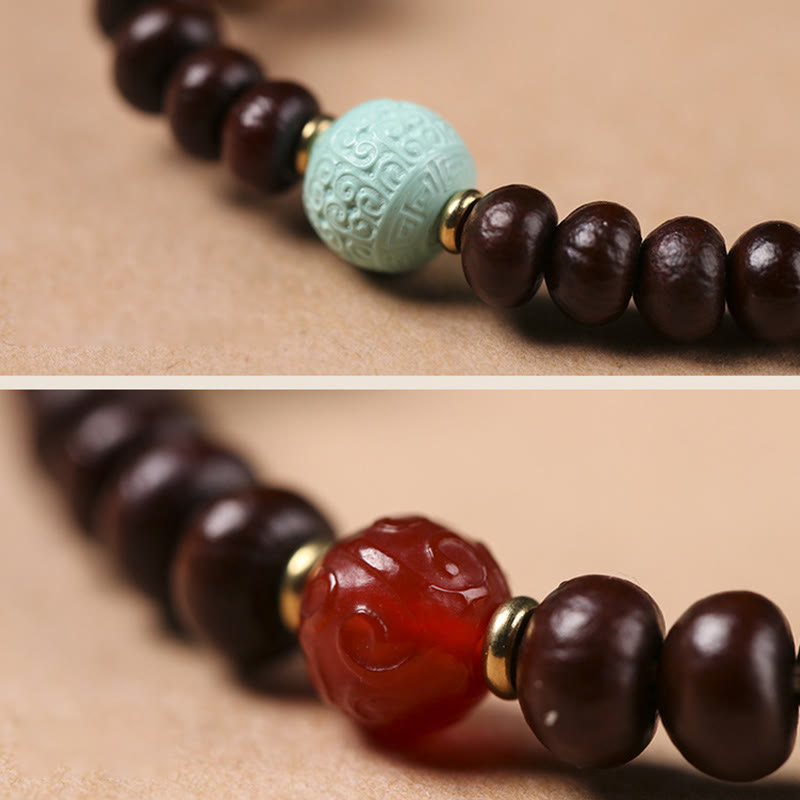 Nimara Ritual Natural Tibet Purple Bodhi Seed Dzi Bead God of Wealth Wisdom Bracelet