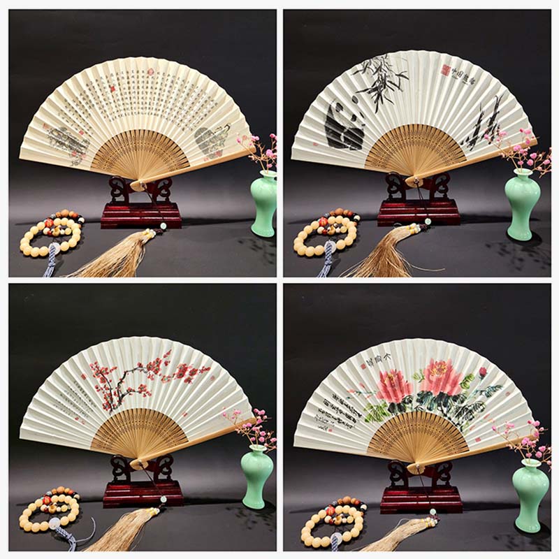 Nimara Ritual A Panorama Of Rivers And Mountains Cranes Orchid Flower Paper Bamboo Handheld Silk Bamboo Folding Fan 22cm