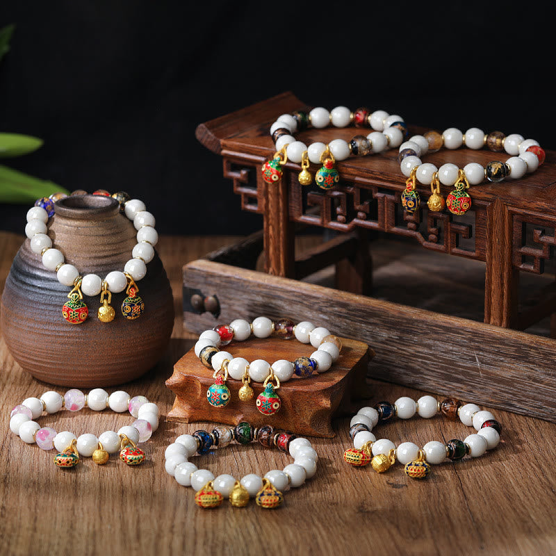 Nimara Ritual Gold Swallowing Beast Family Charm Liuli Glass Colorful Porcelain Bead Luck Bracelet