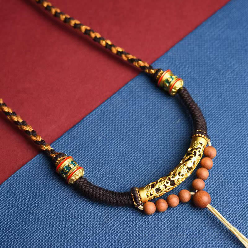 Nimara Ritual Tibetan Handmade King Kong Knot Om Mani Padme Hum Prayer Wheel String Necklace Pendant