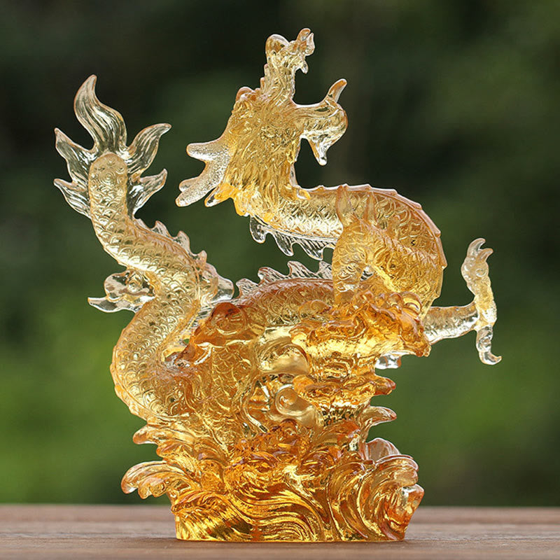 Nimara Ritual Handmade Chinese Zodiac Yellow Dragon Liuli Crystal Art Piece Luck Protection Home Office Decoration