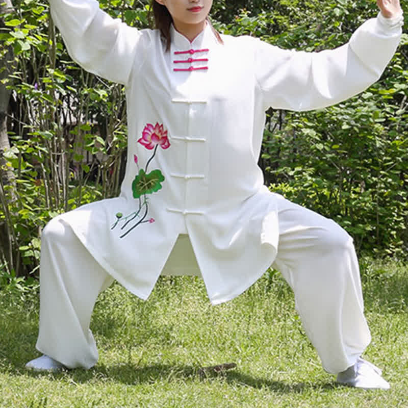 Nimara Ritual Lotus Flower Leaf Pattern Tai Chi Meditation Prayer Spiritual Zen Practice Clothing Women's Set