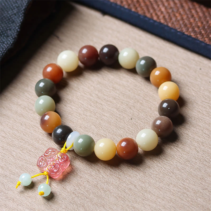 Nimara Ritual Natural Multicolored Gradient Bodhi Seed Liuli Glass Charm Peace Bracelet