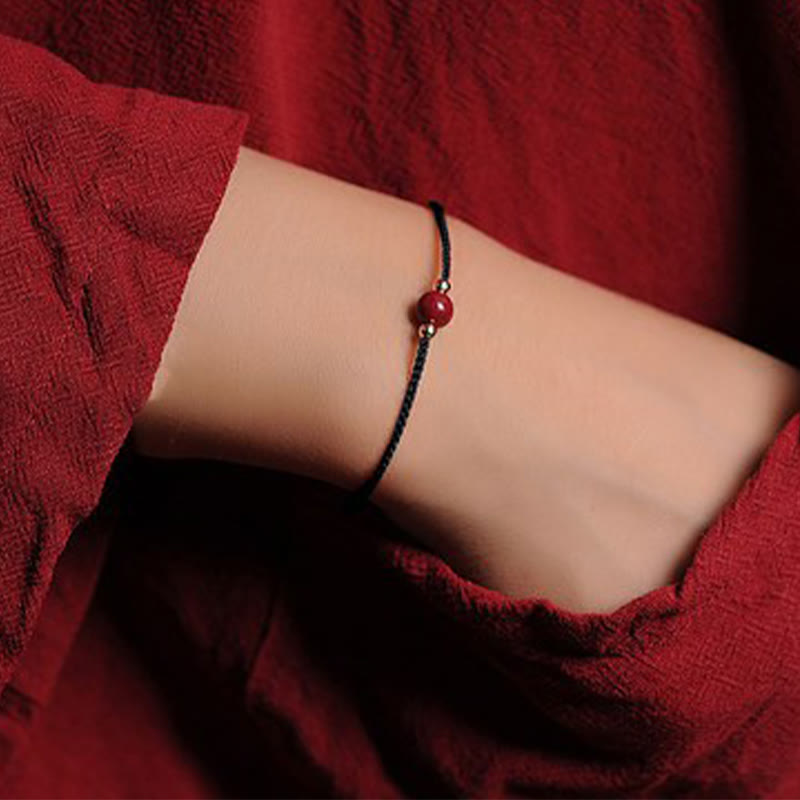 Nimara Ritual 14K Gold Plated Natural Cinnabar Blessing String Braided Bracelet