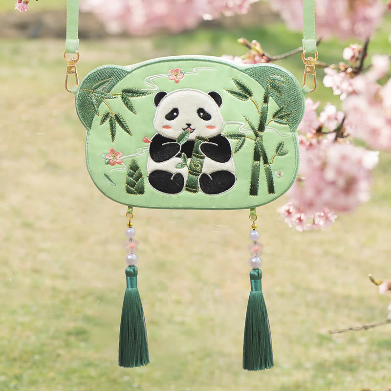 Nimara Ritual Embroidery Lucky Panda Cat Shiba Inu Deer Rabbit Fox Flower Cute Animal Hanfu Bag Crossbody Bag Shoulder Bag