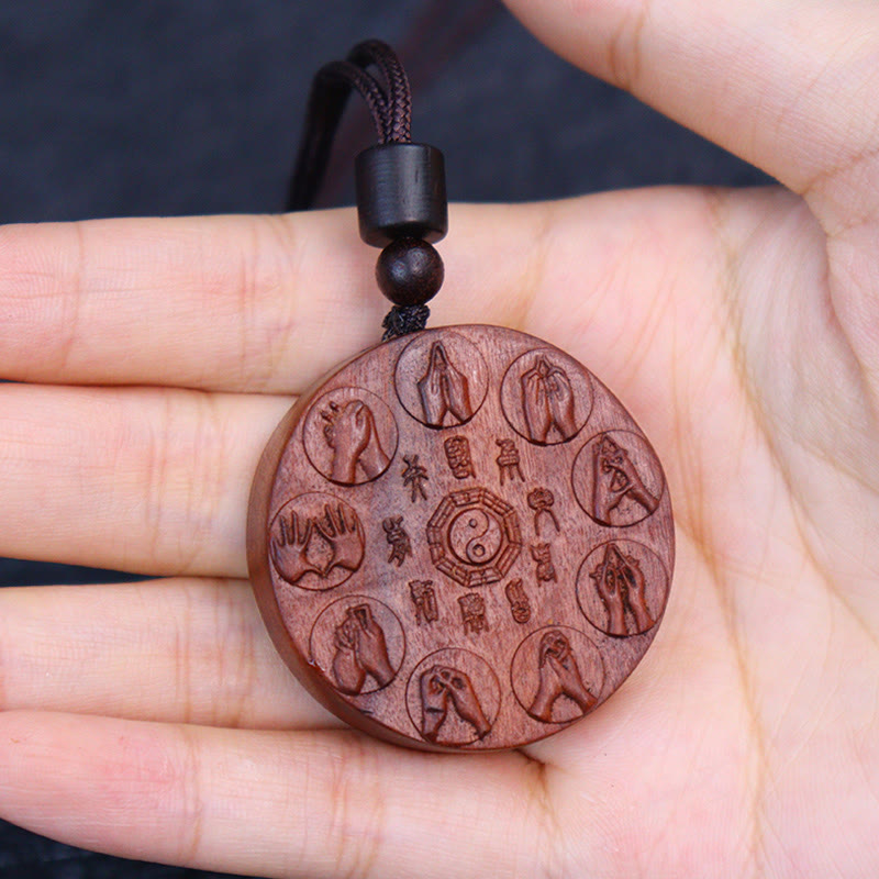Nimara Ritual Lightning Struck Jujube Wood Yin Yang Bagua Mountain Ghosts Spend Money Protection Necklace Pendant