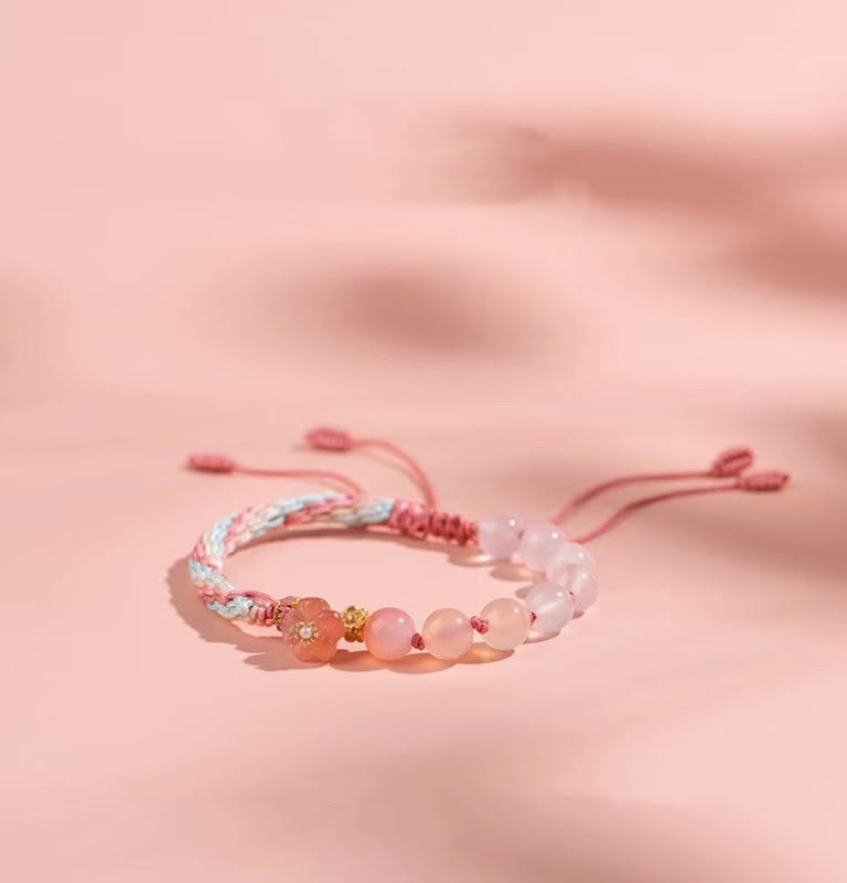 Nimara Ritual Natural Gradient Agate Reincarnation Knot Peach Blossom Wealth Luck Handmade String Bracelet