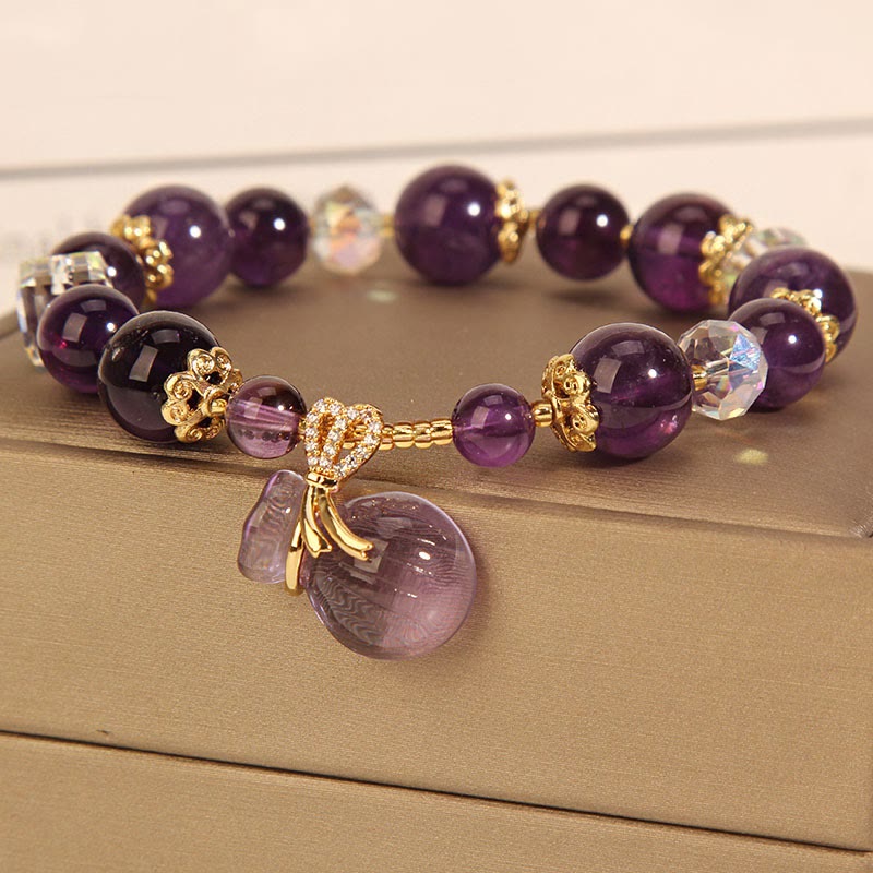 Nimara Ritual Natural Amethyst Crystal Money Bag Charm Positive Bracelet